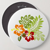 Blume Tropical Blätter Hibiskus Hawaii Red Orange. Button (Vorne & Hinten)