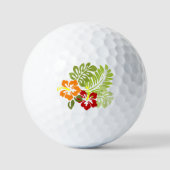 Blume Tropical Blätter Hibiskus Hawaii Red Orange. Golfball (Vorderseite)