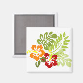 Blume Tropical Blätter Hibiskus Hawaii Red Orange. Magnet (Vorderseite/Rückseite)