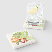 Blume Tropical Blätter Hibiskus Hawaii Red Orange. Steinuntersetzer (Seitenansicht)