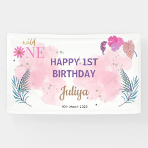 Blume tropisches Laubmädchen 1. Geburtstag Banner