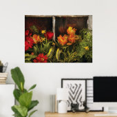 Blume - Tulips in einem Fenster Poster (Heimbüro)