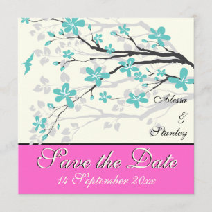 Blume türkis, heiß rosa Hochzeit Save the Date Einladung