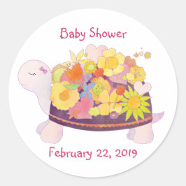 Blume Turtle Baby Dusche Einladung Runder Aufkleber