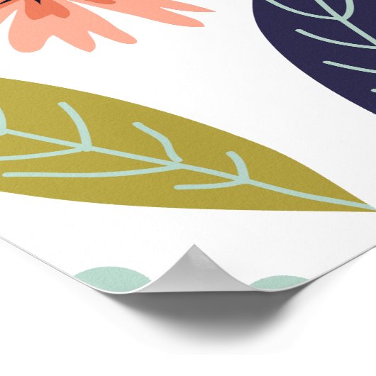 Blume über bunte Vogelarten und skandinavische Vol Poster (Ecke)