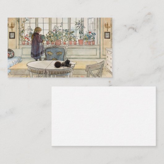 Blume über das Windows, 1895 von Carl Larsson Visitenkarte (Vorne/Hinten)