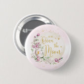 Blume über dem Mond Rosa Button (Vorne & Hinten)