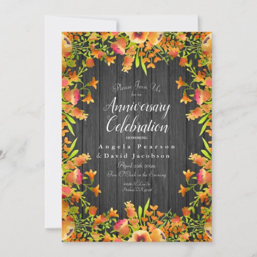 Blume über die Wasserfarbe im Herbst auf rustikale Einladung (Vorderseite)