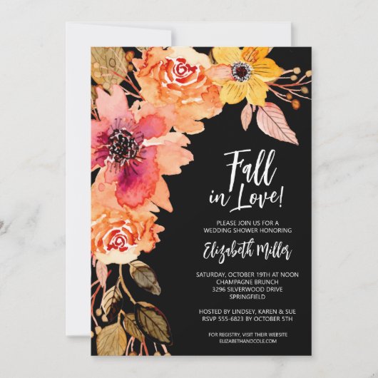 Blume über Einladungen zur Black Bridal-Dusche (Vorderseite)