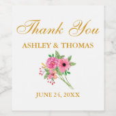 Blume über Wasserfarbe Vielen Dank Weinetikett (Einzelnes Label)