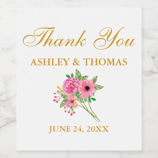 Blume über Wasserfarbe Vielen Dank Weinetikett (Einzelnes Label)