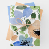 Blume überall, Pfirsich, blau, grün Geschenkpapier Set (Beispiel)