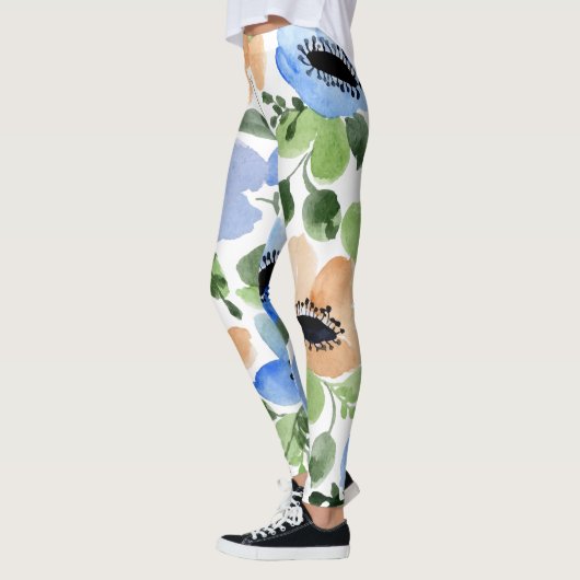 Blume überall, Pfirsich, blau, grün Leggings (Links)