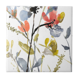 Blume überlagert - Watercolor-Blumen u. Stämme Fliese