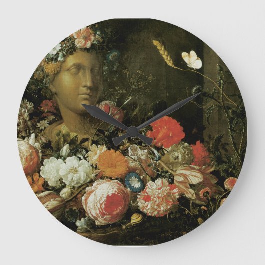Blume um eine klassische Büste Große Wanduhr (Vorderseite)