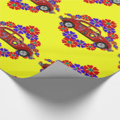 Blume und Auto der 60er Jahre Geschenkpapier (Ecke)