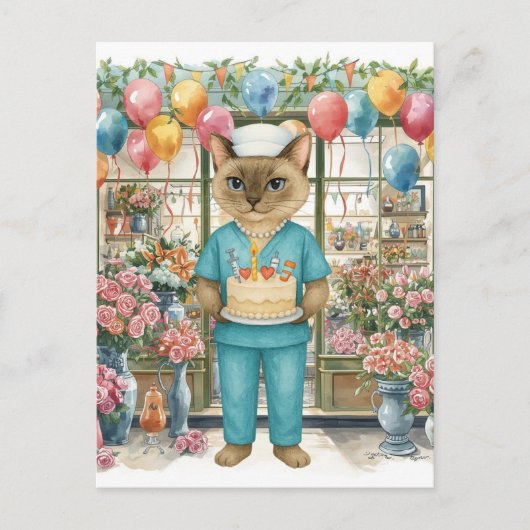 Blume und Ballons zur Geburtstagsparty Postkarte (Vorderseite)