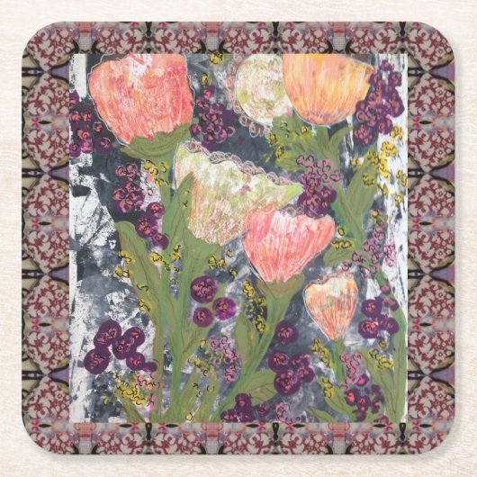 Blume und Beeren Rechteckiger Pappuntersetzer (Vorderseite)