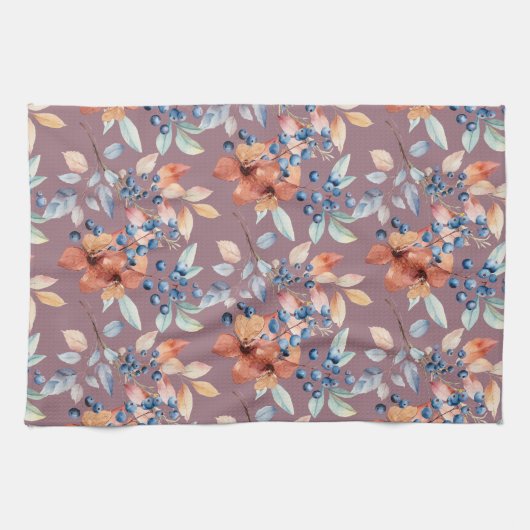 Blume und Berries auf Mauve Geschirrtuch (Horizontal)
