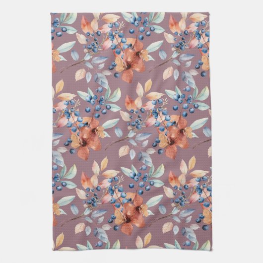 Blume und Berries auf Mauve Geschirrtuch (Vertikal)