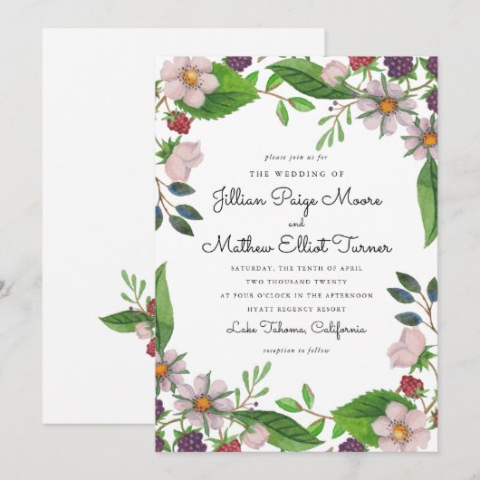 Blume und Berries Hochzeit Einladung (Vorne/Hinten)
