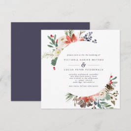 Blume und Berries Rot und Marinehochzeit Einladung