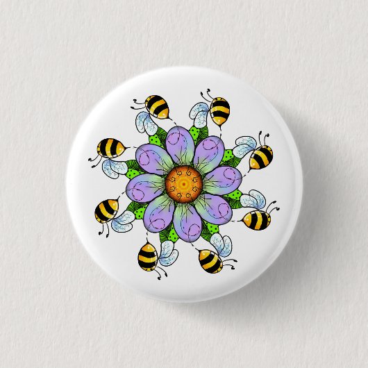 Blume und Bienen Button (Vorderseite)