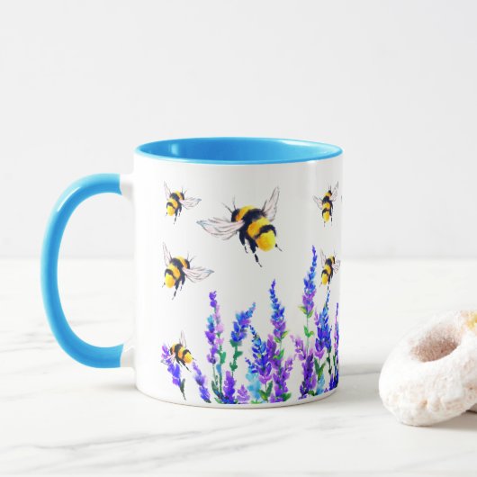 Blume und Bienen, die Kaffee fliegen Tasse (Mit Donut)