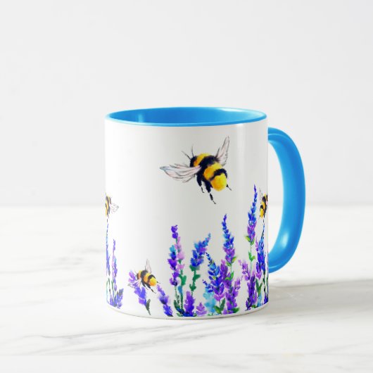 Blume und Bienen fliegen Tasse Geschenk (VorderseiteRechts)