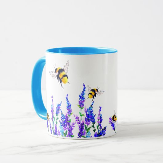 Blume und Bienen fliegen Tasse Geschenk (Vorderseite Links)
