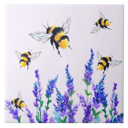 Blume und Bienen Keramik Tile Fliese (Vorderseite)