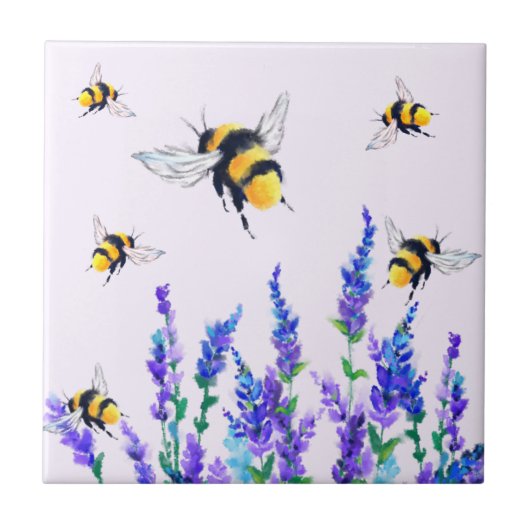Blume und Bienen Keramik Tile Fliese (Vorderseite)