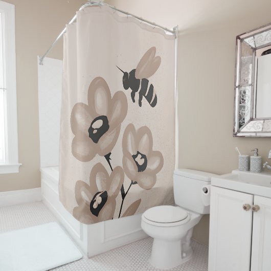 Blume und Bienenminimalistische Kunst Duschvorhang (Beispiel)