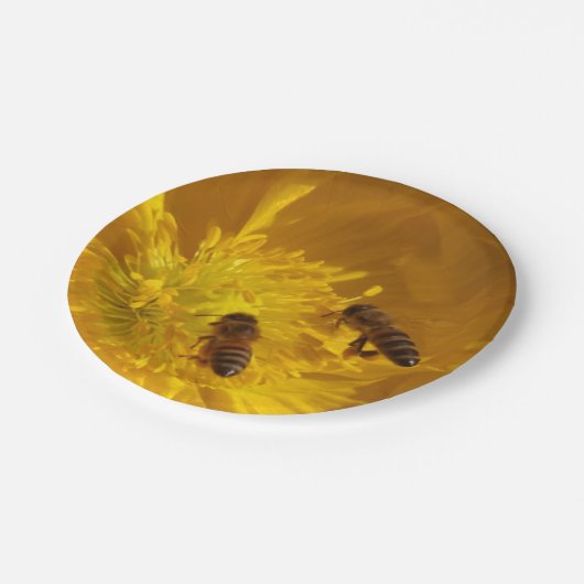 Blume- und Bienenpapier-Teller Pappteller (Schrägansicht)