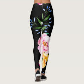 Blume und Blattdesign auf schwarz Leggings (Rückseite)