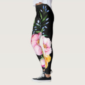 Blume und Blattdesign auf schwarz Leggings (Links)