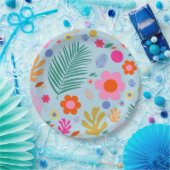 Blume und Blätter 03 Blau und Rosa Pappteller (Party)