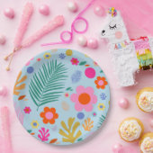 Blume und Blätter 03 Blau und Rosa Pappteller (Party)