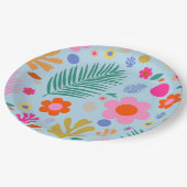 Blume und Blätter 03 Blau und Rosa Pappteller (Schrägansicht)