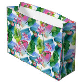 Blume und Blätter Botanisch-rosa Große Geschenktüte (Rückseite Schrägansicht)