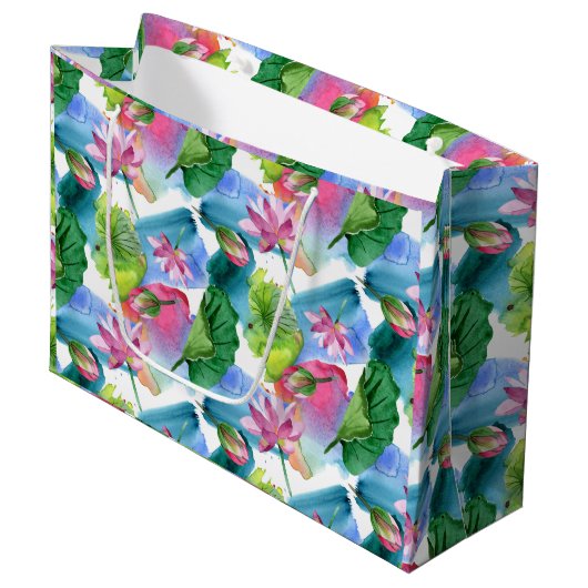 Blume und Blätter Botanisch-rosa Große Geschenktüte (Vorderseite Schrägansicht)