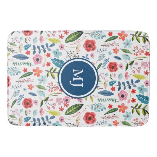 Blume und Blätter Botanisches Muster Badematte (Vorderseite)