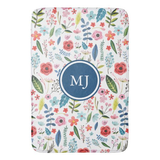 Blume und Blätter Botanisches Muster Badematte (Vorderseite Vertikal)