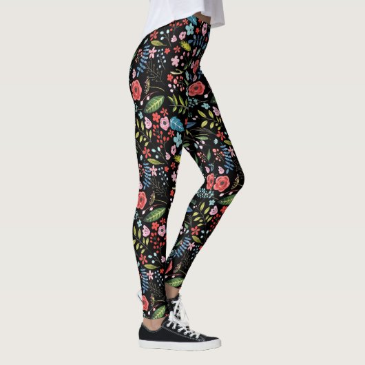 Blume und Blätter Botanisches Muster Leggings (Rechts)