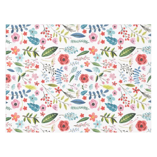 Blume und Blätter Botanisches Muster Tischdecke (Vorderseite (Horizontal))