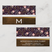 Blume und Blätter dekorativ | Holz und Murmel Visitenkarte (Vorne/Hinten)