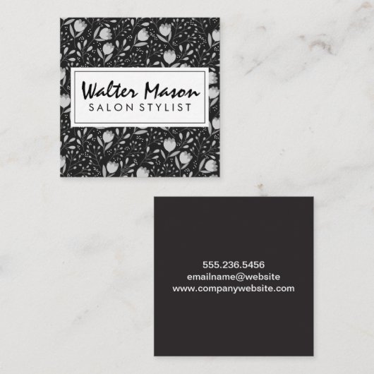 Blume und Blätter Dekoratives Muster Quadratische Visitenkarte (Vorne/Hinten)