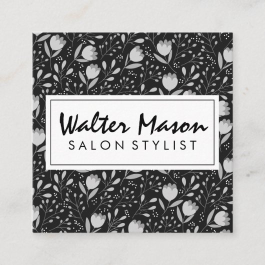 Blume und Blätter Dekoratives Muster Quadratische Visitenkarte (Vorderseite)