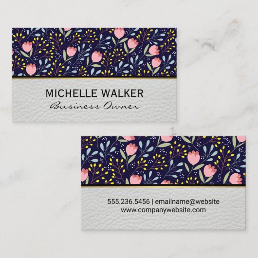 Blume und Blätter Dekoratives Muster Visitenkarte (Vorne/Hinten)