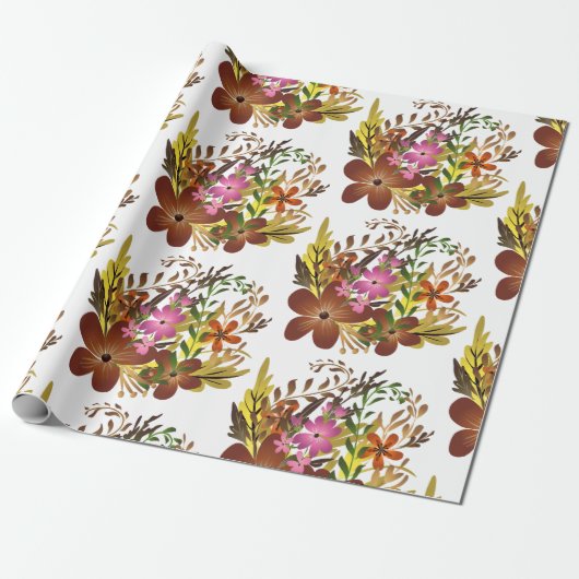 Blume und Blätter fallen Geschenkpapier (Ungerollt)